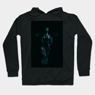 Glimpse of angel like creature. Beautiful girl. Dark, blue. Hoodie